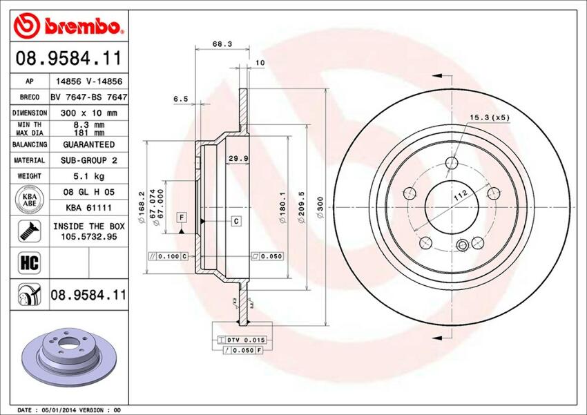 Mercedes Brembo Disc Brake Rotor - Rear (300mm) 000423101207